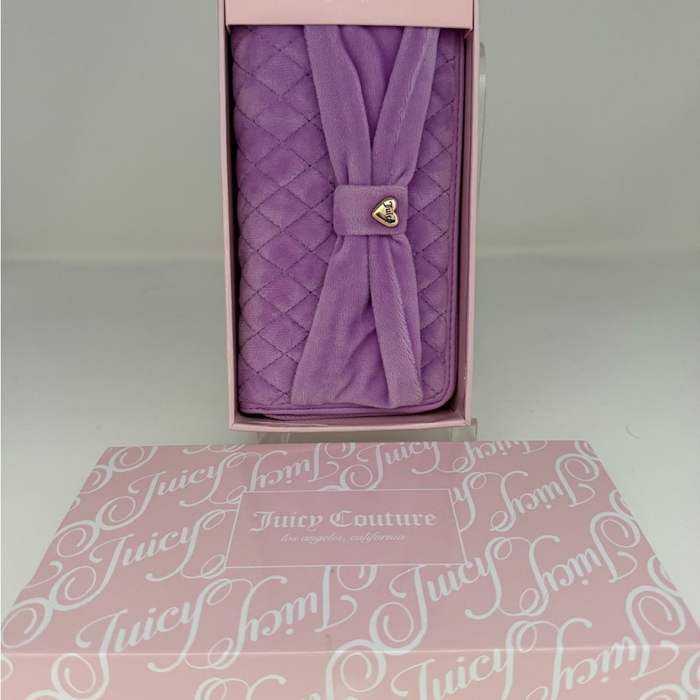 Juicy Couture Purple Quilted Diamond Heart Charm Bow Women's Wallet - Picture 2 of 3